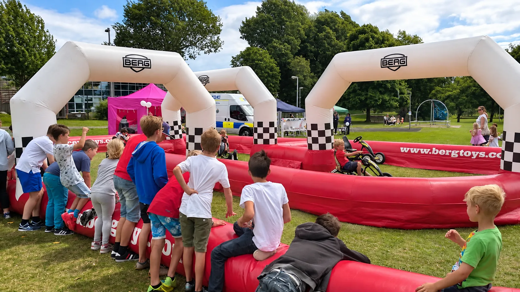 Children taking part in an organised BERG pedal go-kart event