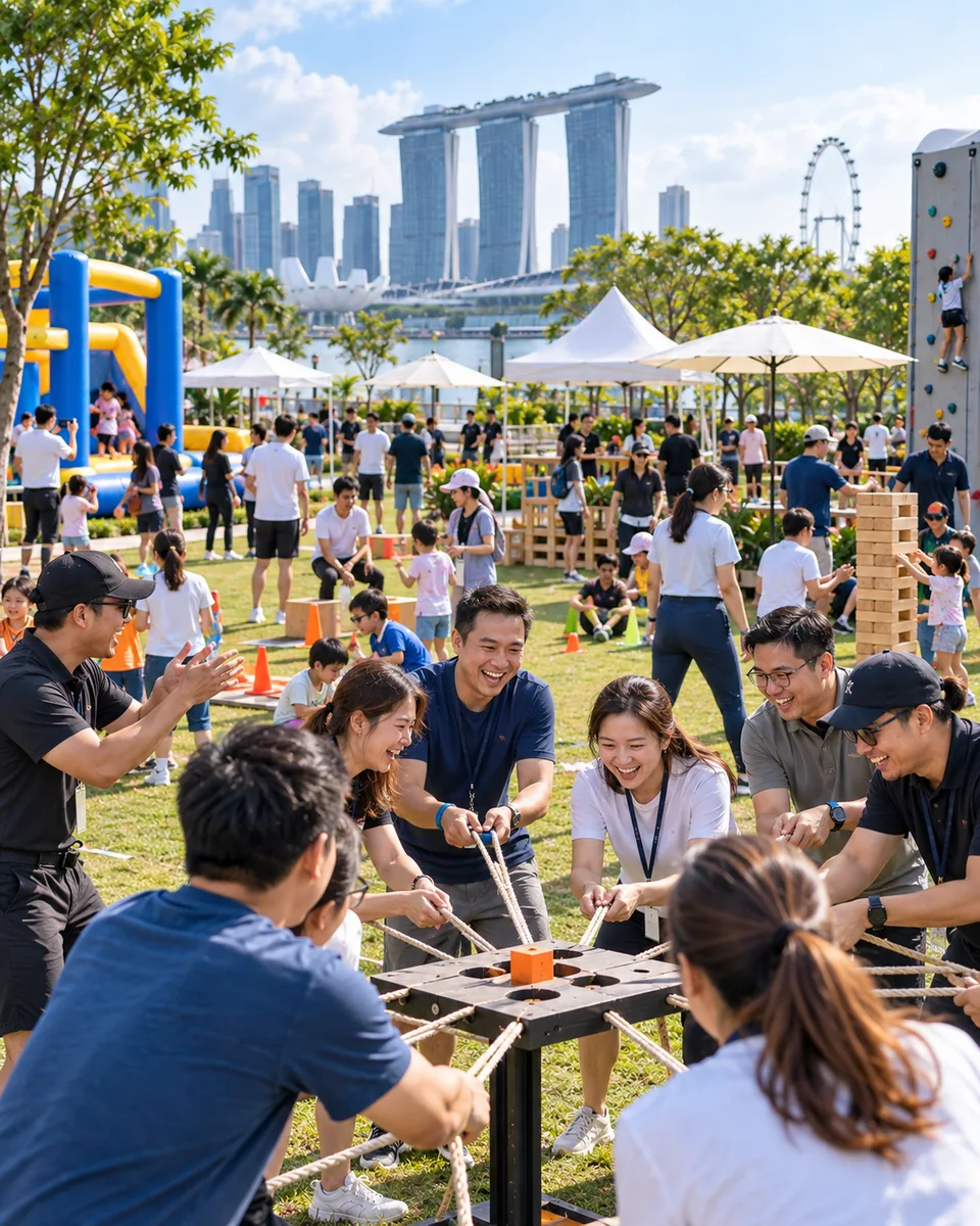 Large corporate family day and flexible team building event in Singapore